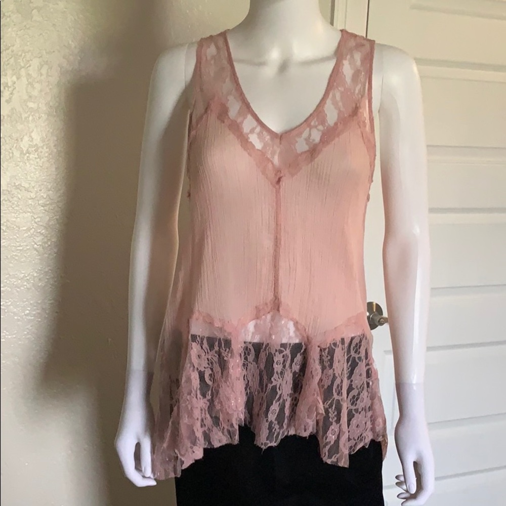 Pink Floral Lace Sheer Shirt